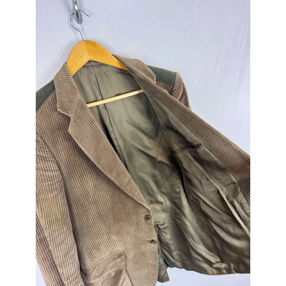 Sidi Club Vintage Mens Corduroy Blazer Brown Olive Shoulder Italy 40S Short 80s